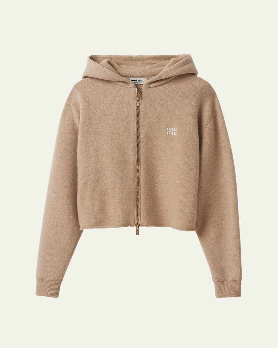 Hooded Logo Embroidered Wool Cashmere Sweater